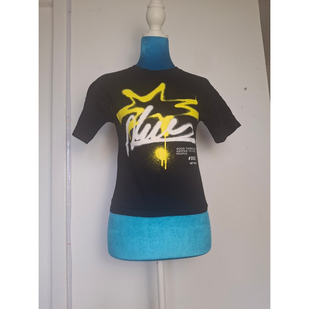 Zara Boys Black Graffiti Graphic T-Shirt Iconic Person Yellow White Size 8-9 130
